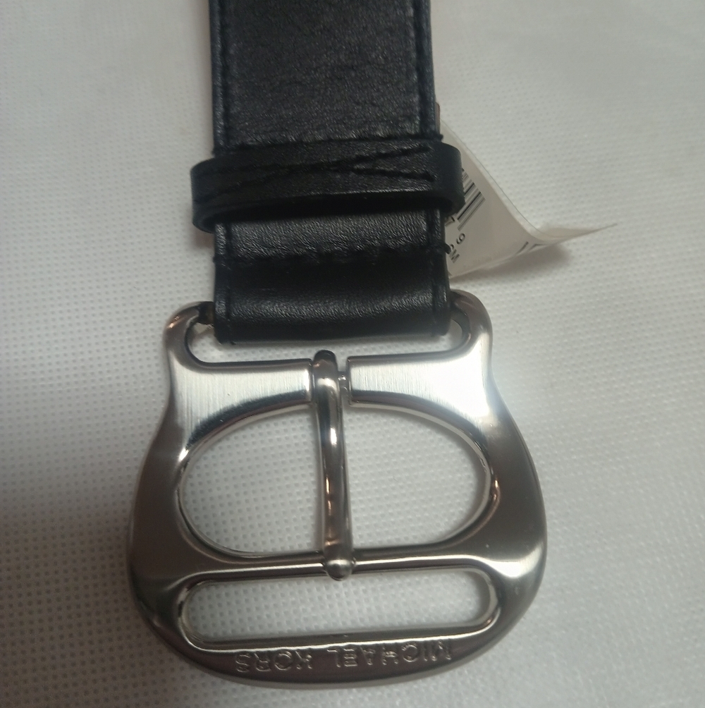Michael Kors Black Leather Belt with Silver Buckle